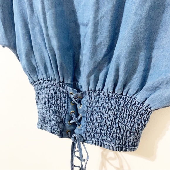 Dizzire Lyocell Chambray Corset Smock Elastic Waist Blouse BoHo Hippie Festival - Picture 7 of 11